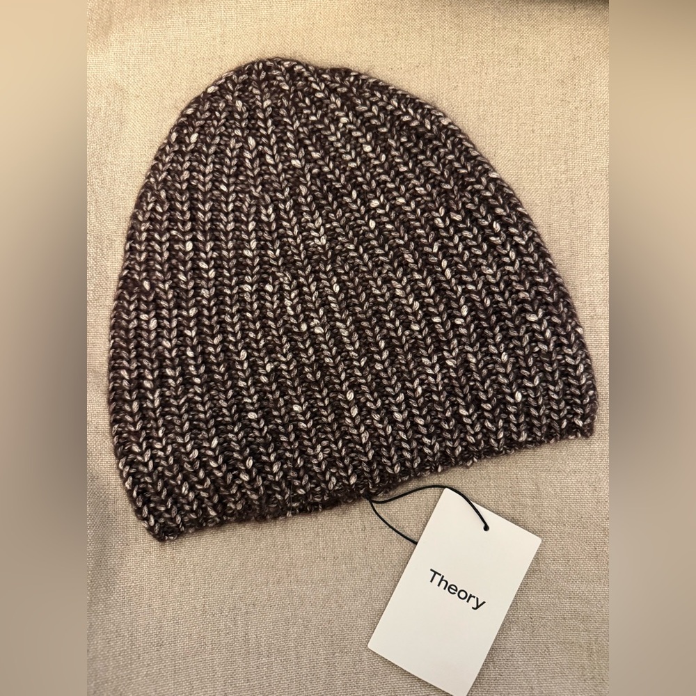 NWT Theory Rib Beanie in Tweed Alpaca - Dark Brown